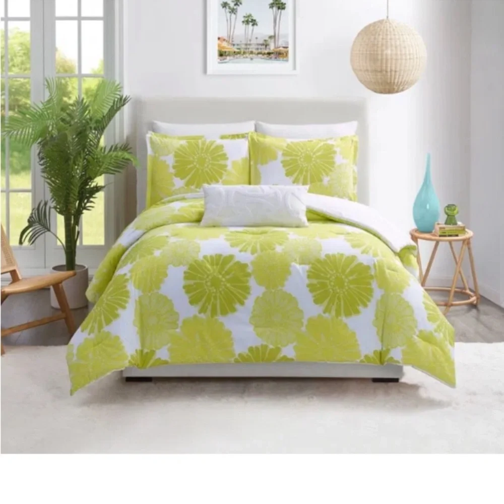 Trina Turk Yellow and White Floral 3 piece Comforter Set